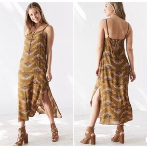 Ecote Midi Slip Dress Aviator All‎ over Print Spaghetti Straps XS Boho Festival